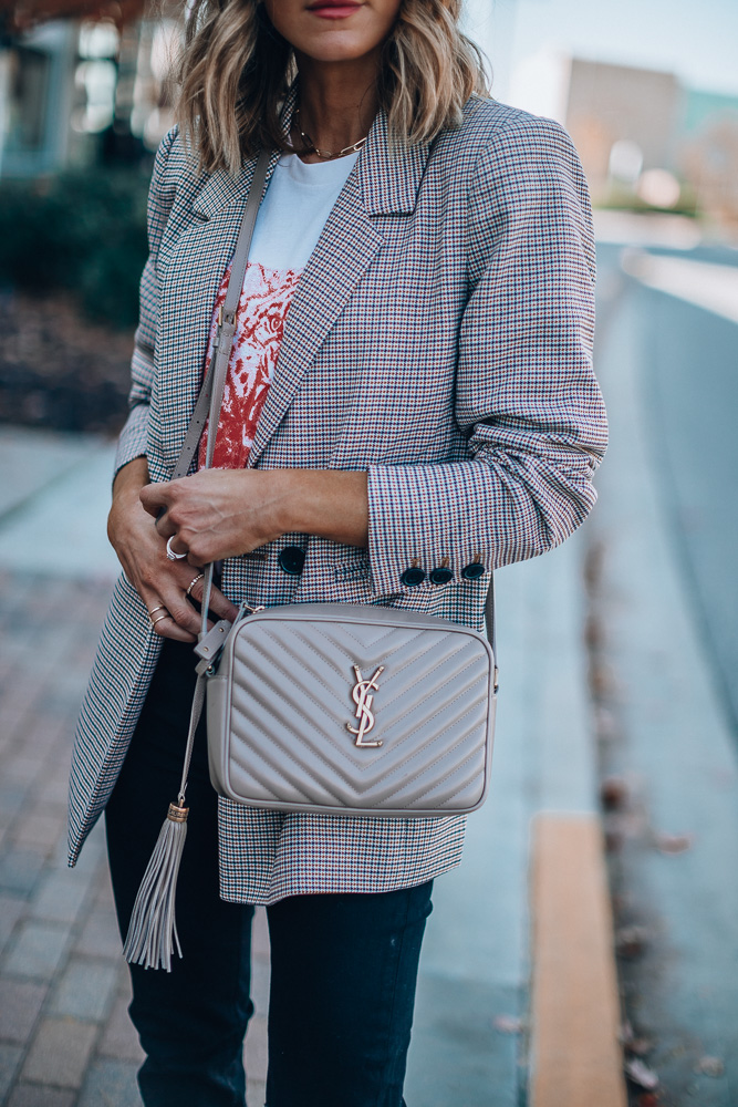 fashion blogger wearing annie bing madeleine checked blazer 